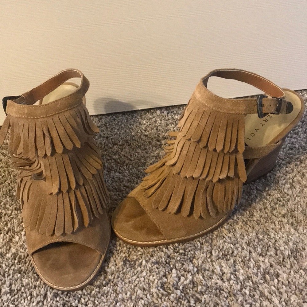 Tan Fringe Wedge
